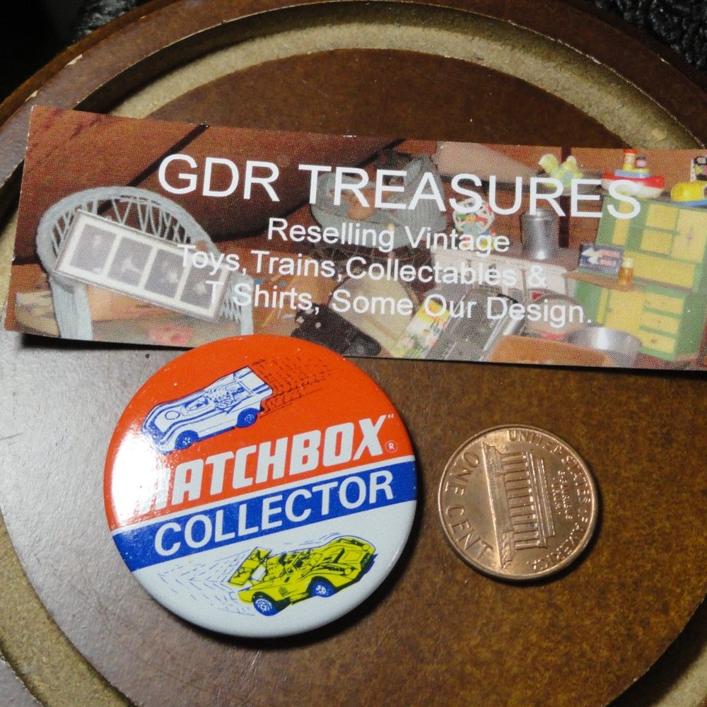 Vtg Matchbox Collectors tin pin 1.25" Toy car collector. New Old stock.